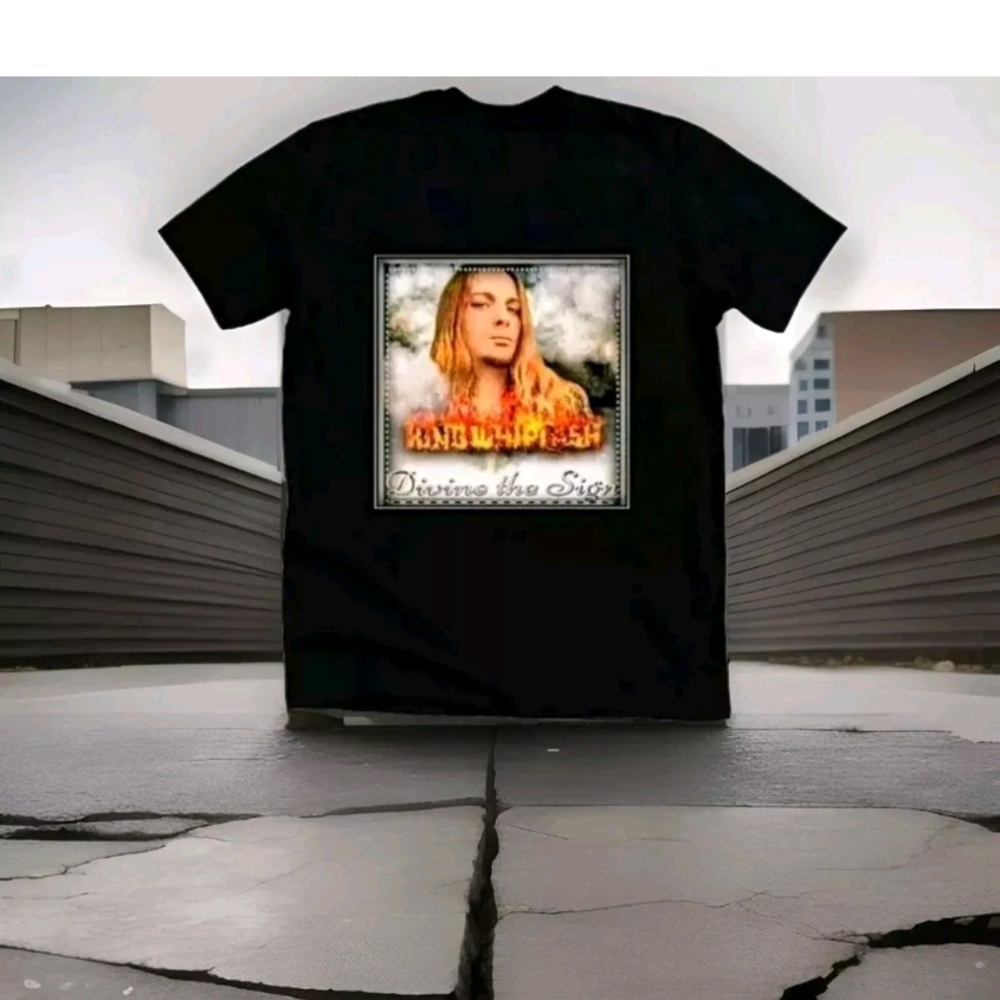 Black Graphic T-Shirt with Orange and White Design